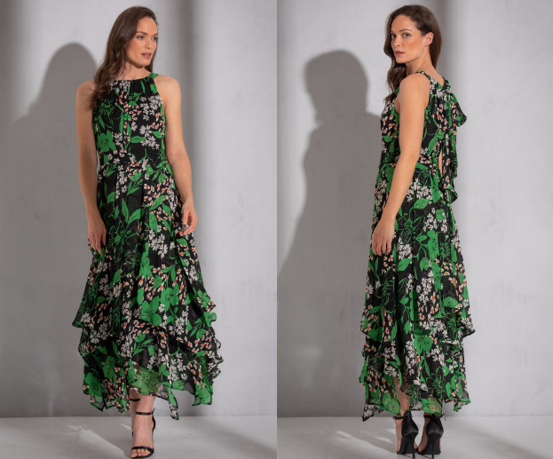 best dress to gift and stylish to wear - KLASS Floral Printed Chiffon Layered Maxi Dress