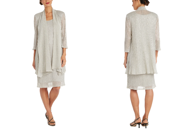 best dress to gift and stylish to wear - Metallic Dress & Matching Draped Cardigan